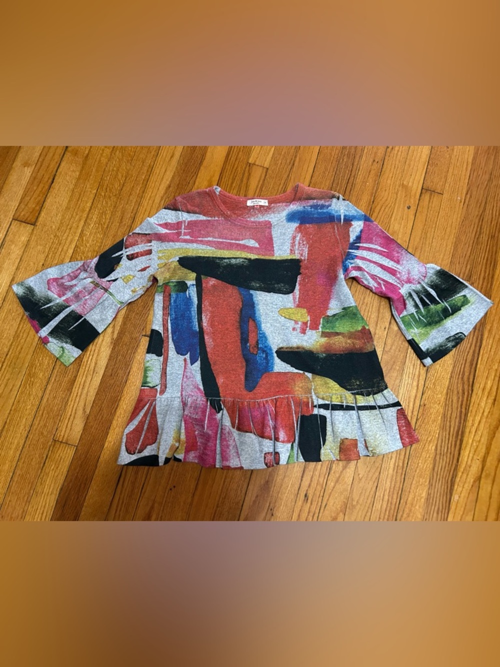 Jess & Jane Multicolor Art To Wear Ruffle Hem Tunic Size M USA Made